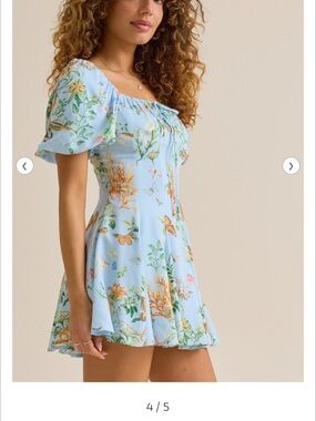 Altar'd State Pastel Blue Floral & Butterfly Puff-Sleeve Mini Romper
